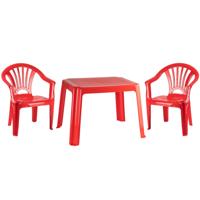 Tuinstoelen en tafel set - voor kinderen - kunststof - rood - 2x stoelen - buiten