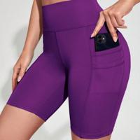 Sport Studio High Waist Biker Shorts with Phone Pocket - Black Purple / XL