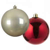 Grote decoratie kerstballen - 2x st - 20 cm - champagne en rood - kunststof - thumbnail