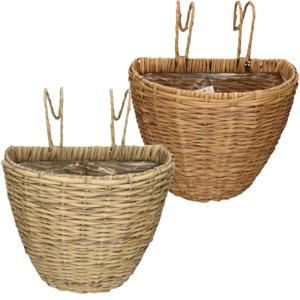 Set van 2x stuks balkonmanden/plantenmanden/plantenbakken bruin en lichtbruin rotan 42 cm