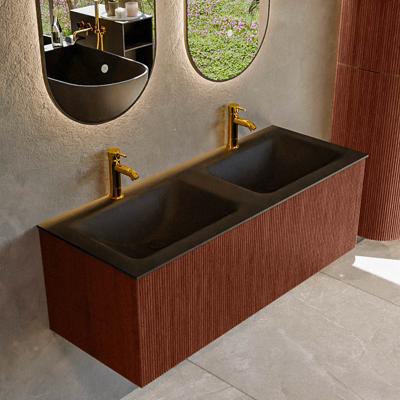 Badmeubel Mondiaz Kurve | 120 cm cm | Meubelkleur Ruby | Wastafelkleur Urban | Solid surface | Wasbak beiden zijden spoelbak | 2 kraangaten