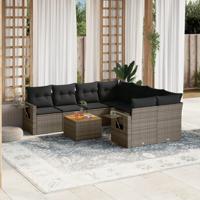 9-delige Loungeset met kussens poly rattan grijs