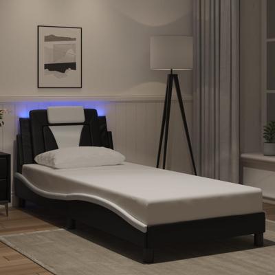 Bedframe "Viana" met LED zonder matras kunstleer zwart en wit 90x190 cm