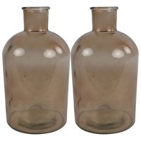 Countryfield vaas - 2x stuks - lichtbruin glas - fles - D14 x H27 cm - Vazen - thumbnail