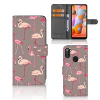 Samsung Galaxy M11 | A11 | Telefoonhoesje | Met pasjeshouder | Flamingo
