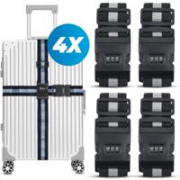 Kofferriem met cijferslot en kofferlabel - 4 stuks - Verstelbaar - Bagageriem - 200 Centimeter - Extra Beveiliging - Reizen - Zwart/Wit - thumbnail
