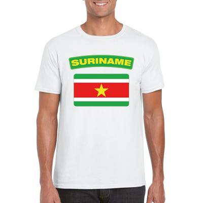 Supporters T-shirt - met Surinaamse vlag - wit - voor heren