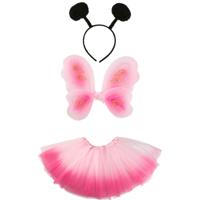 Vlinder verkleed set - vleugels/rokje/diadeem - roze - kinderen - carnaval accessoires - thumbnail