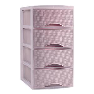 PlasticForte Ladeblok - 4 lades - kunststof - roze - rotan - bureau - 26 x 37 x 49 cm