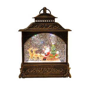 Sneeuwbol/snowglobe glitter lantaarn - 22 x 8 x 29 cm - met LED verlichting