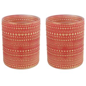 2x stuks luxe theelichthouder/kaarsenhouder - rood/goud - glas - D10 x H12 cm