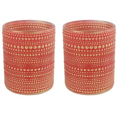2x stuks luxe theelichthouder/kaarsenhouder - rood/goud - glas - D10 x H12 cm