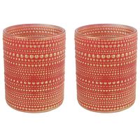 2x stuks luxe theelichthouder/kaarsenhouder - rood/goud - glas - D10 x H12 cm - thumbnail