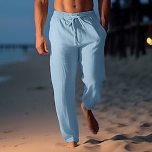 Voor heren Linnen broek Broek Zomerbroek Strandbroeken Trekkoord Elastische taille Recht been Effen Comfort Ademend Casual Dagelijks Feestdagen Modieus Klassieke Stijl Lichtkaki Zwart Lightinthebox