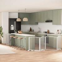 Hondenhek inklapbaar met deur 12 panelen 960cm populierhout wit