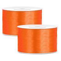 Hobby Sierlint satijn - 2x - Oranje - 25 meter - cadeaulint - satijnlint/sierlinten