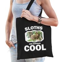 Katoenen tasje sloths are serious cool zwart - luiaarden/ hangende luiaard cadeau tas   - - thumbnail