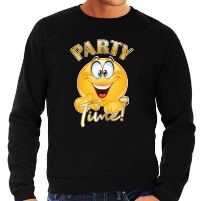 Verkleed sweater voor heren - party time emoji - zwart - themafeesten/carnaval
