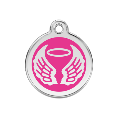 Angel Wings Hot Pink roestvrijstalen hondenpenning medium/gemiddeld dia. 3 cm - Reddingo