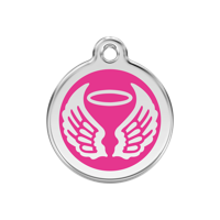 Angel Wings Hot Pink roestvrijstalen hondenpenning medium/gemiddeld dia. 3 cm - Reddingo