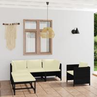 6-delige Loungeset met kussens poly rattan zwart