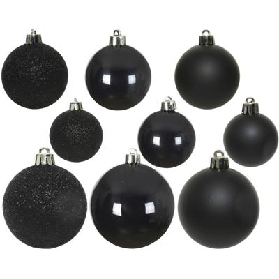Decoris kerstballen - 30x st - zwart - 4, 5 en 6 cm - kunststof - kerstversiering Decoris kerstballen - 30x st - zwart - 4, 5 en 6 cm - kunststof - kerstversiering