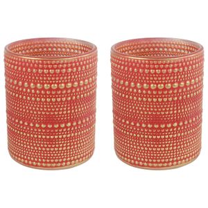 2x stuks luxe theelichthouder/kaarsenhouder - rood/goud - glas - D8 x H10 cm