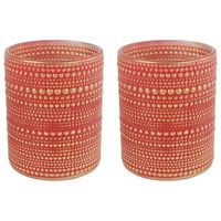 2x stuks luxe theelichthouder/kaarsenhouder - rood/goud - glas - D8 x H10 cm - thumbnail