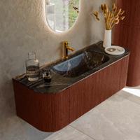 Badmeubel Mondiaz Kurve-Dlux | 130 cm cm | Meubelkleur Ruby | Wastafelkleur Lava | Solid surface | Wasbak midden spoelbak | 1 kraangat
