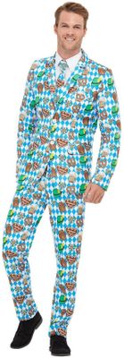 Oktoberfest Suit Blauw Man Bierpullen Pretzel
