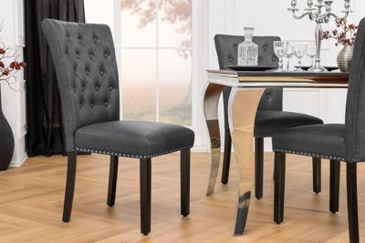 Chesterfield Stoel CASTLE Zwart Kunstleer Rubber Hout Decoratieve Klinknagels - 44588