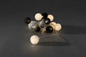 LED Decoratieve lichtsnoer, 16 zwarte/ grijze/ witte textielbollen, 3136-573