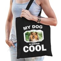 Katoenen tasje my dog is serious cool zwart - Sheltie honden cadeau tas - Feest Boodschappentassen