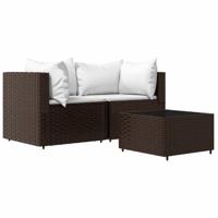 vidaXL 3-delige Loungeset met kussens poly rattan bruin