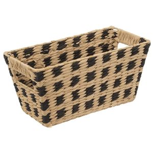 Rieten opbergmand - gevlochten rechthoek - beige/zwart - 31 x 15 x 15 cm