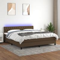 Boxspring met matras en LED stof donkerbruin 180x200 cm