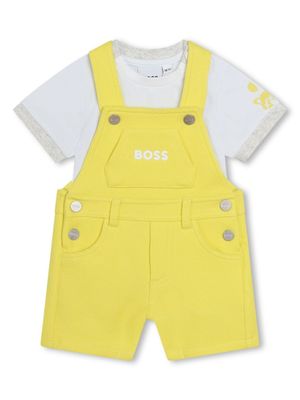BOSS Kidswear ensemble salopette-t-shirt à logo brodé - Jaune