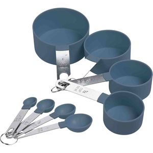 2x stuks Maatschepjes/maatlepeltjes set van 4x stuks - blauw - kunststof - RVS - Maatschepjes
