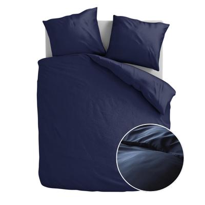 Dekbedovertrek Katoen - Tweepersoons (200x200 cm) - Navy Katoen/Flanel - Dessin: Effen - Fresh and Co - Dekbed-Discounter.nl