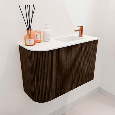 Toiletmeubel Mondiaz Joya | 61.6 cm | Meubelkleur Walnut | Faye wastafel Talc Rechts | 1 kraangat Toiletmeubel Mondiaz Joya | 61.6 cm | Meubelkleur Walnut | Faye wastafel Talc Rechts | 1 kraangat