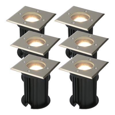 Set van 6 Ramsay LED Grondspot - Dimbaar - Vierkant - GU10 - 4 Watt 345 Lumen - 4000K neutraal wit - RVS - IP67 waterdicht - Tuinspot - Oprit