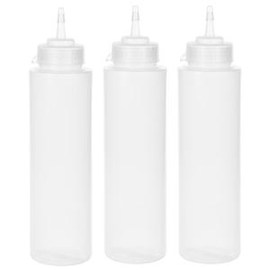 Doseerfles/sausfles transparant - 3x - kunststof - met schenktuit - 750 ml - 28 x 7 cm