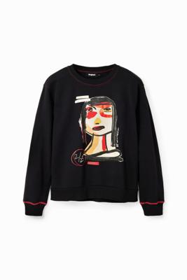 Sweatshirt met arty gezicht - BLACK - S