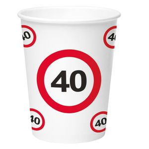 8x stuks drinkbekers van papier in 40 jaar verjaardag thema 350 ml   -