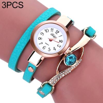 3 PC'S Eye vorm edelsteen armband horloge voor vrouwen (Lake Blue)