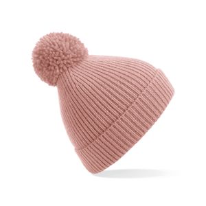 Gebreide Wintermuts met pom pom roze