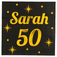 Verjaardag of Sarah feest servetten - leeftijd 50 jaar - 16x stuks - zwart/goud - 33 x 33 cm
