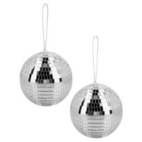 Disco spiegel bal - 2x - rond - zilver - Dia 15 cm - Seventies/eighties thema versiering - thumbnail