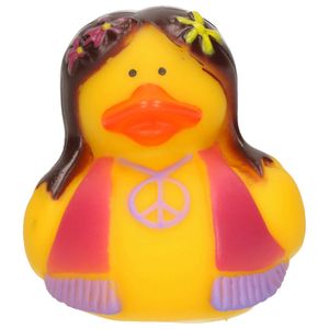 Badeendje flower power hippie geel met roze/paars vestje 5 cm