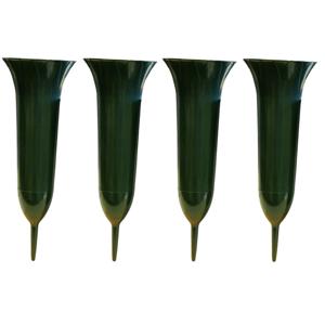 Grafvaas kunststof - 4x - groen - H37 cm - grafdecoratie - bloemenvaas voor herdenkingsplaats/kerkho